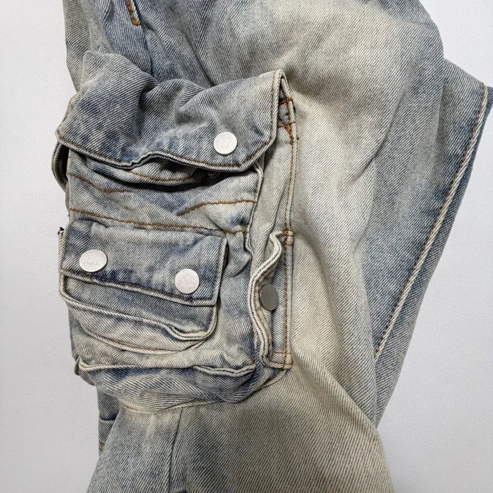 MNML Acid Wash Cargo Jeans Size 31 Baggy Y2K Utility Denim‎
